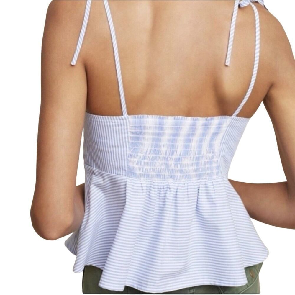Maeve by Anthropologie Knot Front Peplum Tank Top Tie Strap Striped Blue Size 8 - Picture 2 of 10